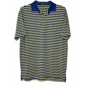 Southern Tide Club Short Sleeve Polo Shirt Blue Yellow Striped Large Men Golf